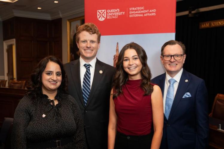 Khaula Bhutta and Emma Stephenson with Joe Kennedy III and Professor Sir Ian Greer